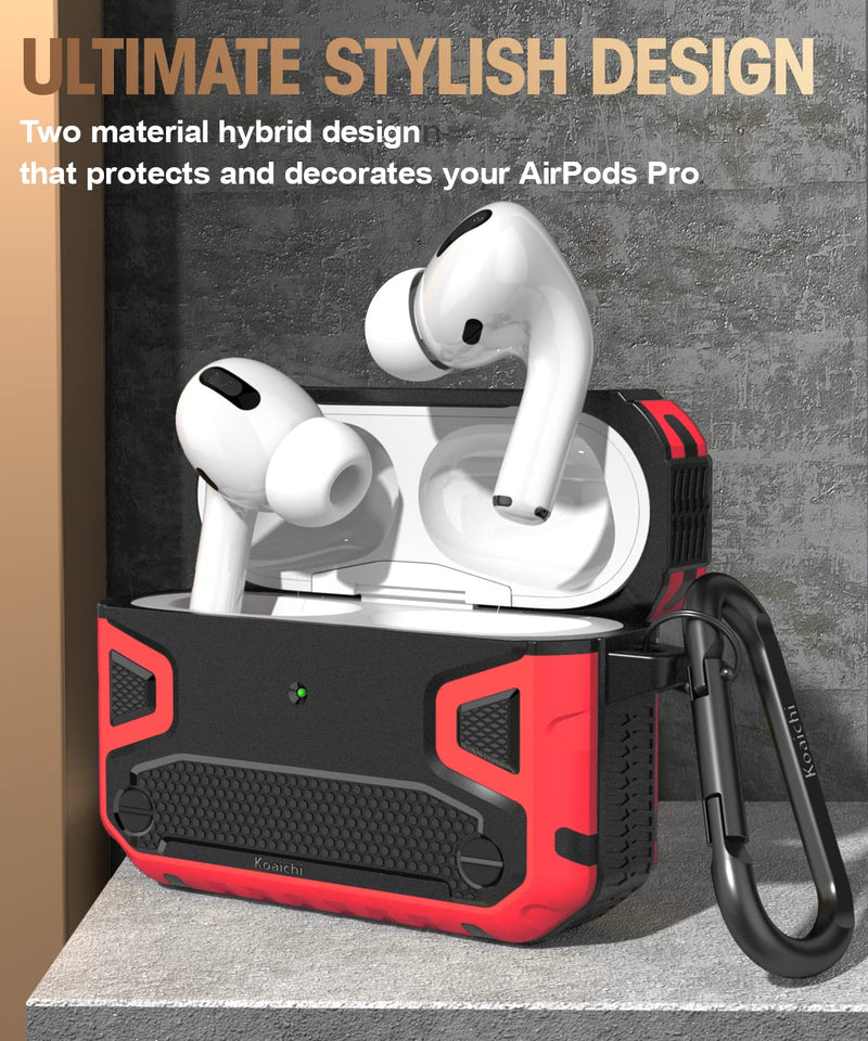 [Australia - AusPower] - Koaichi Compatible with AirPods Pro(2nd Generation/1st Generation), Full-Body Rugged Hard Shell Protective Case Cover with Keychain Designed for AirPods Pro (2022/2019), Black/Red 
