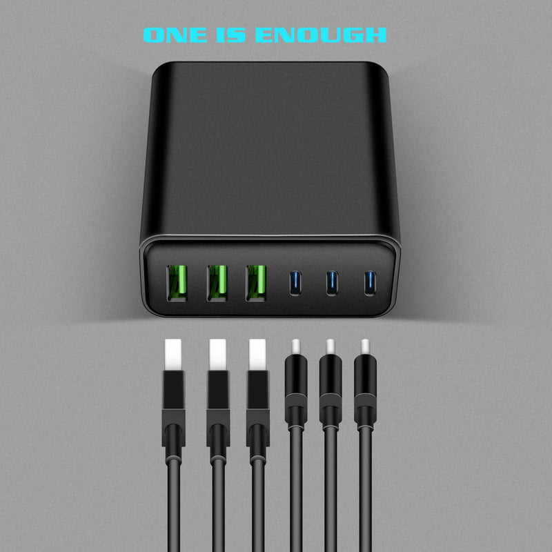 [Australia - AusPower] - USB C Wall Charger, 90W 6 Multi Port Fast Charging Station, Portable PD Desktop Power Adapter 3 USB C 3 QC 3.0 USB A for /iPhone13/12/.Airpod/Pro/iPad/iWatch/Galaxy/Google Pixel and More 