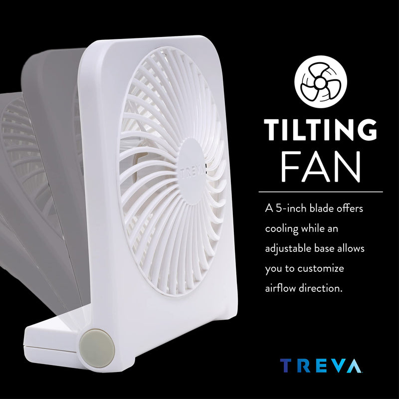 [Australia - AusPower] - Treva 5-Inch USB And Battery Powered Desk Fan, With 2 Cooling Speeds And Adjustable Tilt (White) 