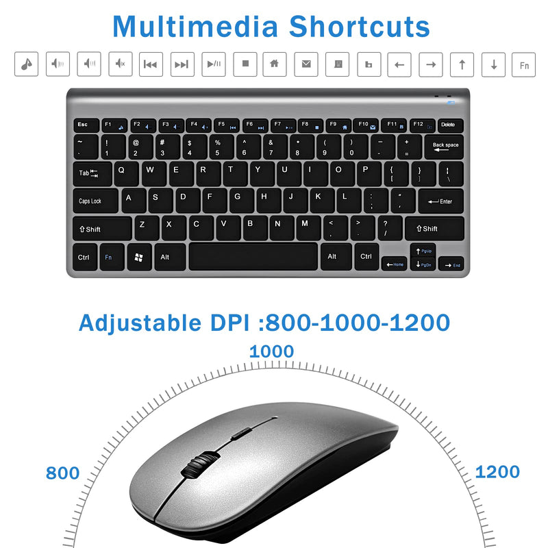 [Australia - AusPower] - Wireless Keyboard and Mouse Combo, Compact Quiet Wireless Keyboard and Mouse Set 2.4G Ultra-Thin Sleek Design for Windows, Computer, Desktop, PC, Notebook, Laptop (Black+Grey) GHKM03 