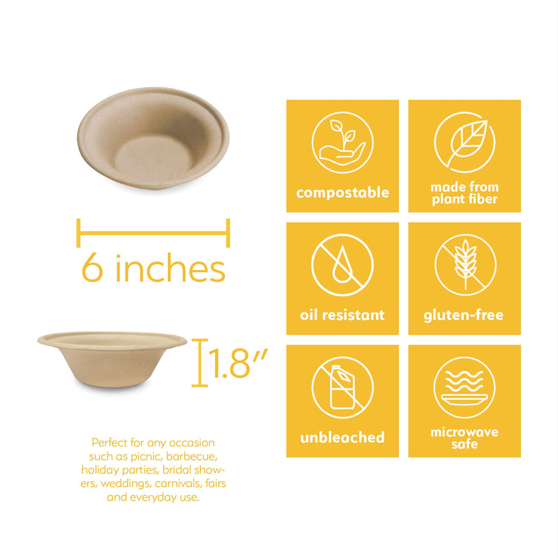 [Australia - AusPower] - 100% Compostable Paper Bowls [11.5oz 50 Pack] Soup Bowls, Pasta Bowls, Cereal, Salad, Ice Cream, Disposable Bamboo Small Bowls, Biodegradable, Unbleached by Earth's Natural Alternative 50 Count 