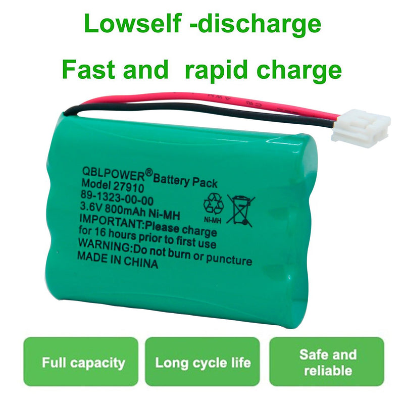 [Australia - AusPower] - QBLPOWER 3.6V 800mAh 27910 Cordless Phone Battery Rechargeable 89-1323-00-00 E1112 E2801 TL72108 SD-7501 23-959 Cordless Handsets (Pack of 3) 