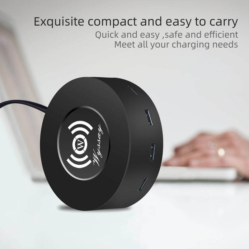 [Australia - AusPower] - Wyssay 75W 6-Port USB Charger Desktop Charging Station(Type-C, Quick Charge 3.0 and 4 USB Ports) with Wireless Charger,Multi USB Charger Hub for Smartphone and More Black 