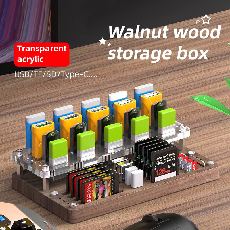 [Australia - AusPower] - AOJUE Wooden Memory Card Case TF/CF/Switch Card Box and USB Drive / SD Card Holder Desk,Micro SD Card Case,Memory Card Case, Memory Card Protection box-03MY Upgrade extended style 