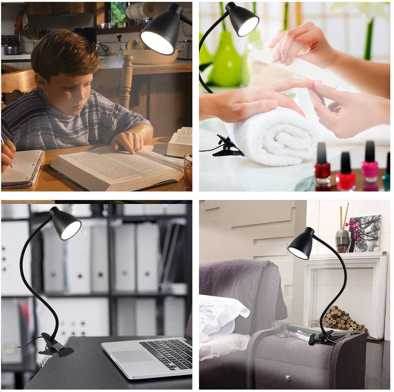 [Australia - AusPower] - BOHON Desk Lamp 3 Color Modes 10 Brightness Dimmer Reading Light 10W 38 LED Clamp Lamp with Auto Off Timer 360° Flexible Gooseneck Clip on Light for Bed Bedside, AC Adapter Include Black 