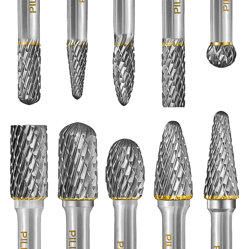 [Australia - AusPower] - Tungsten Carbide Burr Set 1/4" Shank 10PC Double Cut Rotary Cutting Burrs Die Grinder Bits for Steel and Wood Working, Grinding, Carving, and Engraving 