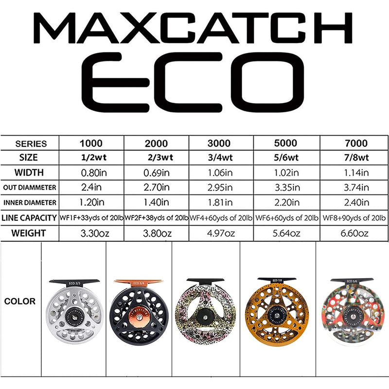 [Australia - AusPower] - M MAXIMUMCATCH Maxcatch ECO Large Arbor Fly Fishing Reel (3/4wt 5/6wt 7/8wt) and Pre-Loaded Fly Reel with Line Combo Black Fly Reel (Without Line) 2/3 weight 