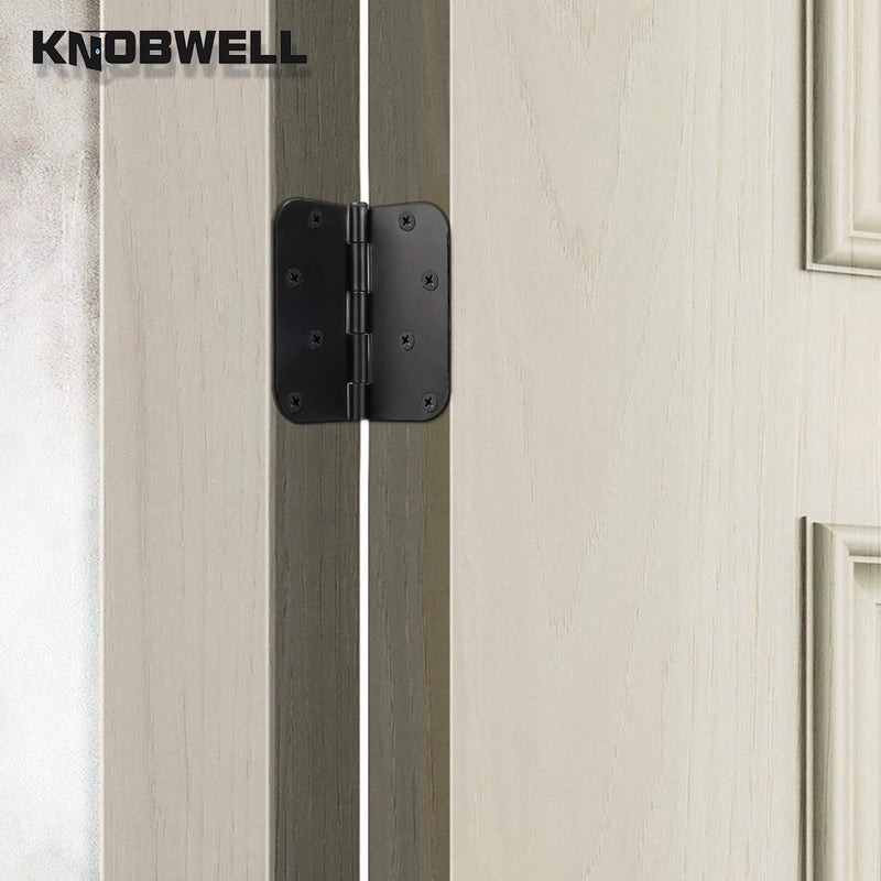 [Australia - AusPower] - KNOBWELL 3 Pack 8-Hole 5/8-Inch Radius Door Hinges for Interior and Exterior Door Use, 4-Inch by 4-Inch Matte Black Door Hinges 5/8-Inch Corners 