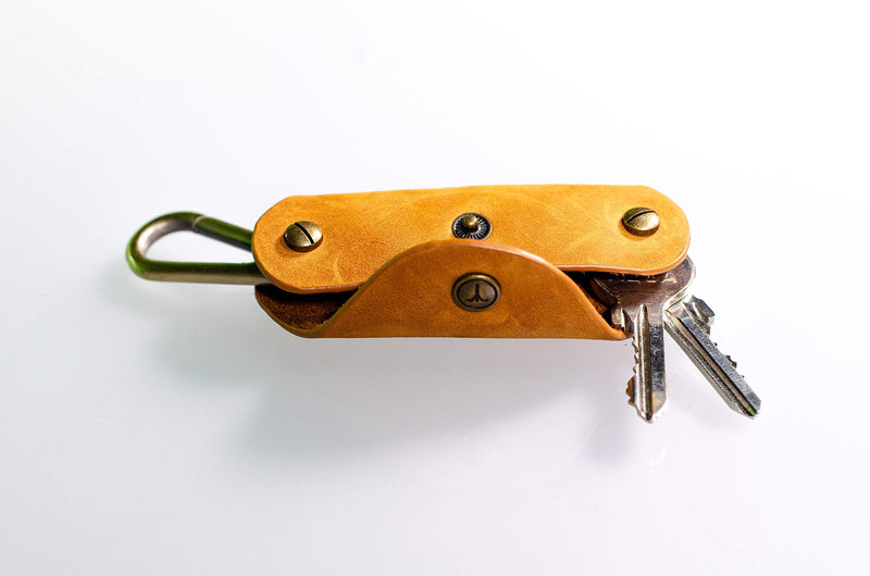 [Australia - AusPower] - Leather Key Holder by ARRAY Design | Smart Key Holder Organizer with Brass Carabiner for up to 10 Keys | Key Chains for Men and Women Brown 