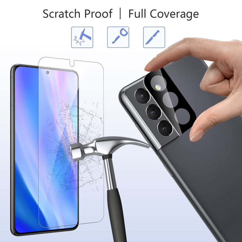 [Australia - AusPower] - (2+2 Pack) OTAO for Samsung Galaxy S22 5G Screen Protector Tempered Glass(6.1")(NOT for S22 Plus or Ultra) + Cameran Lens Protector, Support Fingerprint Scan, Full Coverage, Anti Scratch, Bubble Free 