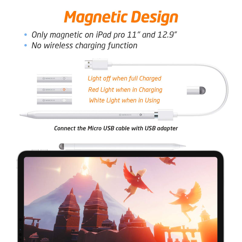 [Australia - AusPower] - WixGear Stylus Pen for iPad with Palm Rejection, Active iPad Pencil for Precise Writing/Drawing, Compatible Apple (2018-2020) iPad Pro iPad 6th/7th, Mini 5th Gen (with New Passive Tip for All Phones) 