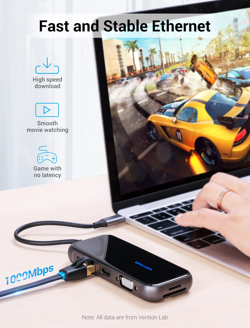 [Australia - AusPower] - Docking Station, VENTION 10 in 1 Laptop USB C Docking Station Dual Monitor USB C Hub Multiport Adapter with 4K HDMI VGA 100W PD 4 USB Ports Ethernet SD TF Card Reader for MacBook Pro Air Dell XPS HP 0.5FT 