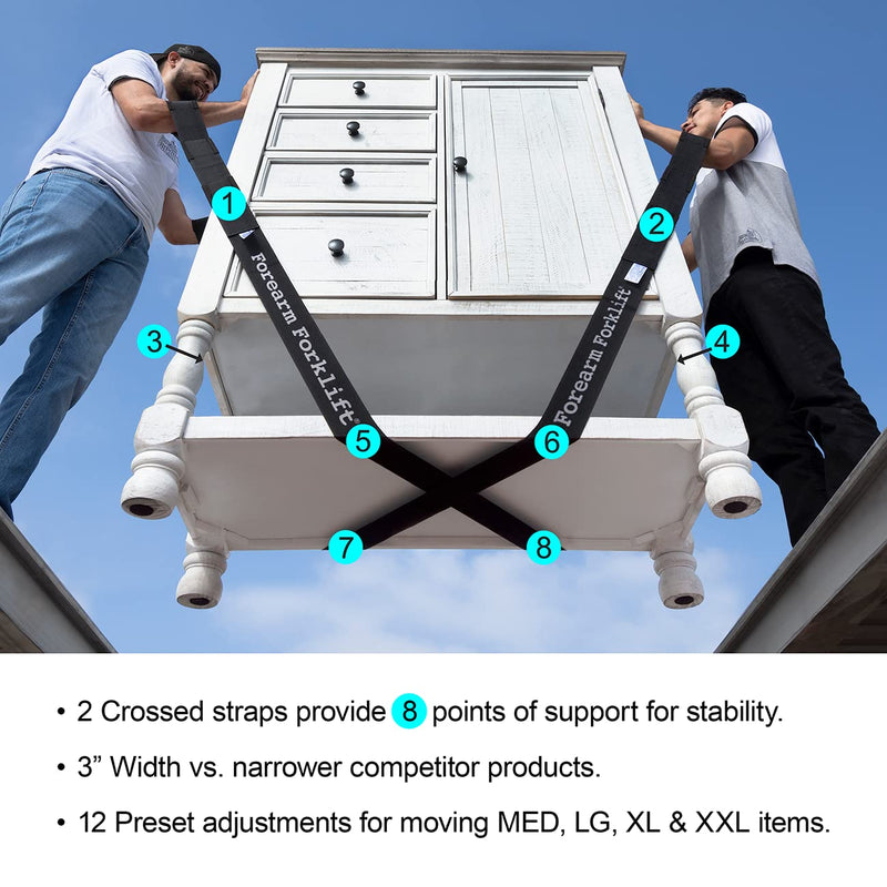 [Australia - AusPower] - Forearm Forklift 2-Person Lifting and Moving Straps; Lift and Carry Furniture, Appliances, Mattresses or Items up to 800 lbs Like a Pro, Includes Movers Rubber Band, Jet Black 
