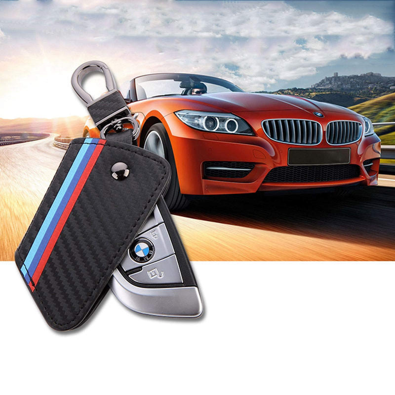 [Australia - AusPower] - Xotic Tech M-Colored Stripe Carbon Fiber Leather Remote Key Fob Cover Case Compatible with BMW X1 X5 X6 5 7 Series F48 F15 F16 G30 G31 G11 G12 X1, X5, X6, 5/7 Series 