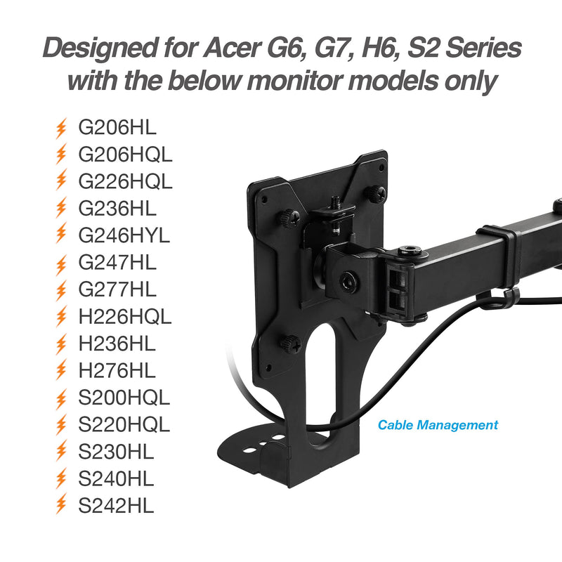 [Australia - AusPower] - AVLT Monitor Mount Bracket Adapter Kit For Acer G6,G7,H6,S2 Series (Requires Monitor Neck)G206HL,G206HQL,G226HQL,G236HL,G246HYL,G247HL,G277HL,H226HQL,H236HL,H276HL,S200HQL,S220HQL,S230HL,S240HL,S242HL 
