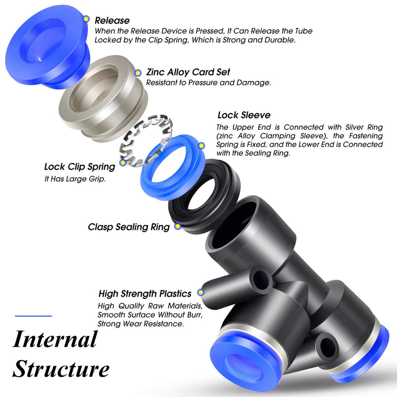 [Australia - AusPower] - TAILONZ PNEUMATIC Blue 3/8 inch OD Tee Plastic Push to Connect Fittings 3 Ways Tube Connect Push Fit Push Lock PE-3/8(Pack of 10) 3/8"OD 