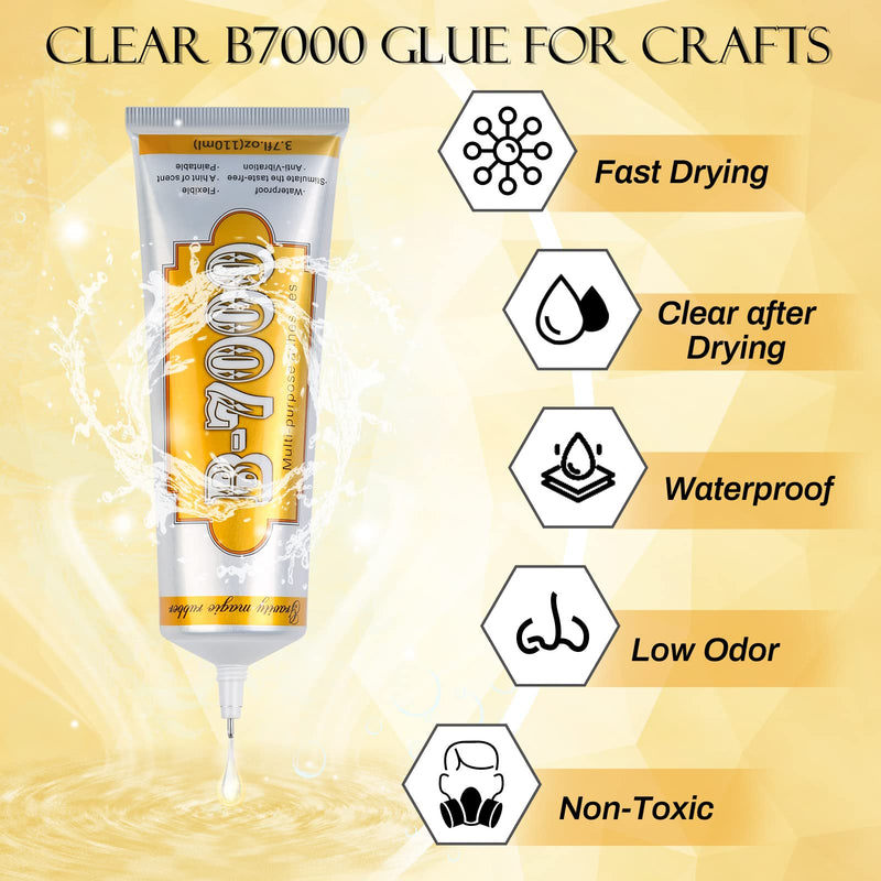 [Australia - AusPower] - B7000 Rhinestone Glue Clear, B-7000 Glue 3.7 fl oz Upgrade Multi-Function Adhesive Super Glue with Cap & Precision Tip for Jewelry Repair, Small Hobby Models, Metal Stone Crafts, Fabric, Shoes(110ML) 1 x110ML/ 3.7fl oz 