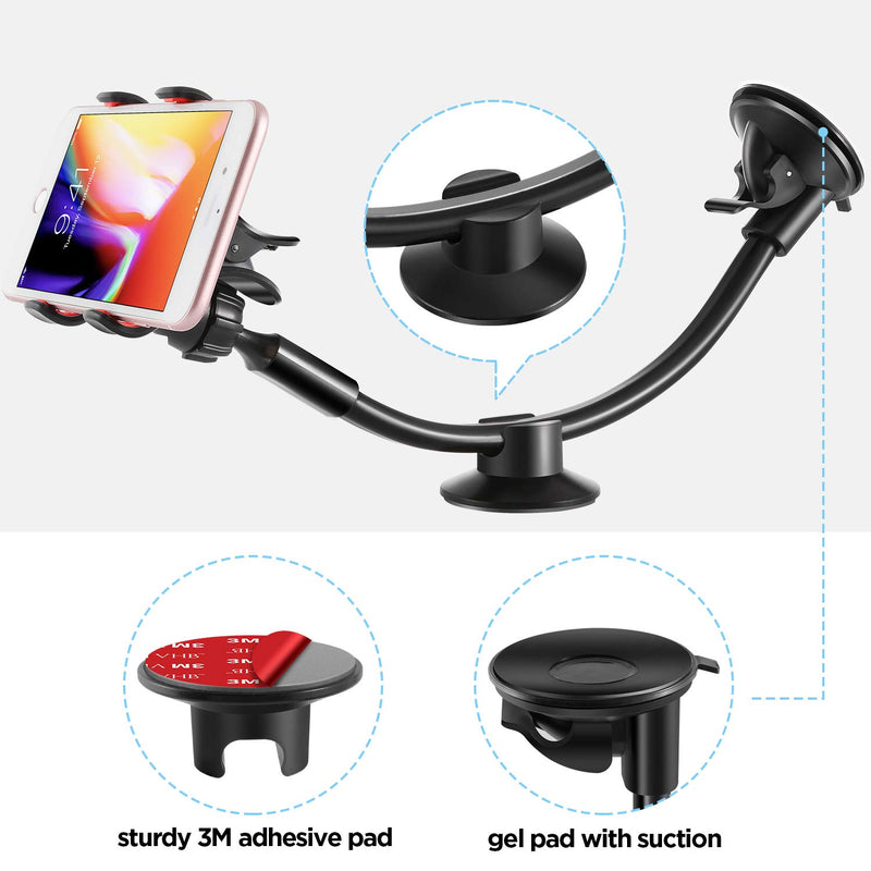 [Australia - AusPower] - IPOW Upgraded Truck Phone Mount Holder Universal 11 Inches Long Arm Windshield Dashboard Car Mount Cradle with Adjustable X Clamp&Ultra Dashboard Base for Smartphones 