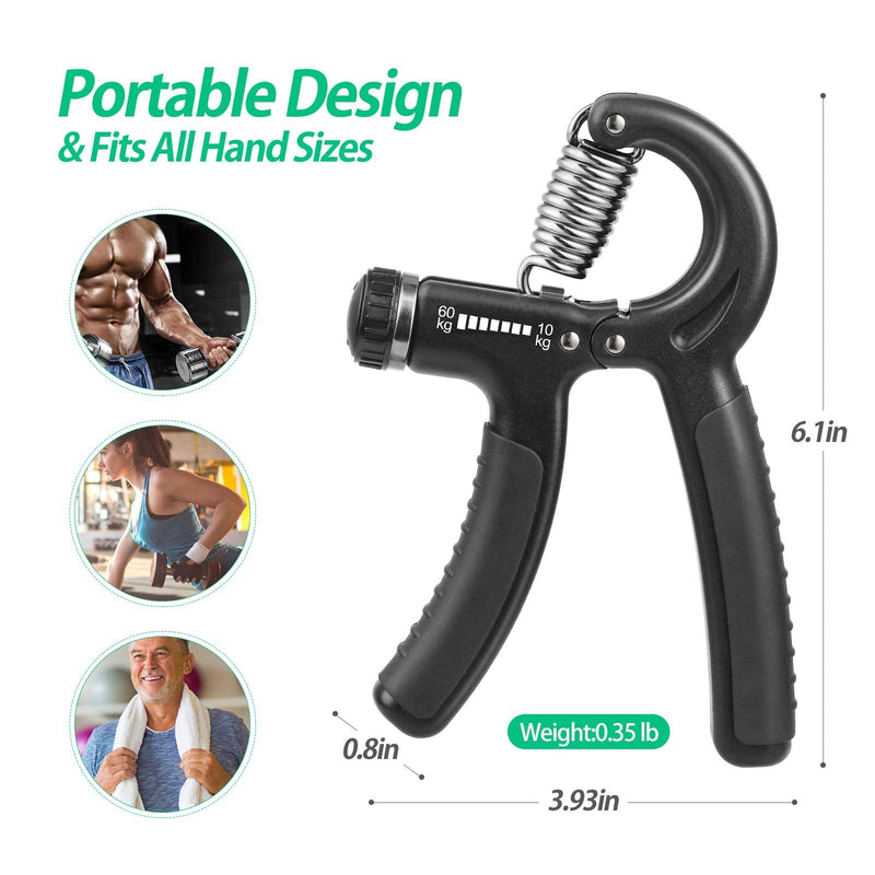 [Australia - AusPower] - NIYIKOW Grip Strength Trainer, Hand Grip Strengthener, Adjustable Resistance 22-132Lbs (10-60kg), Non-Slip Gripper, Perfect for Musicians Athletes and Hand Rehabilitation Exercising Black-1Pack 
