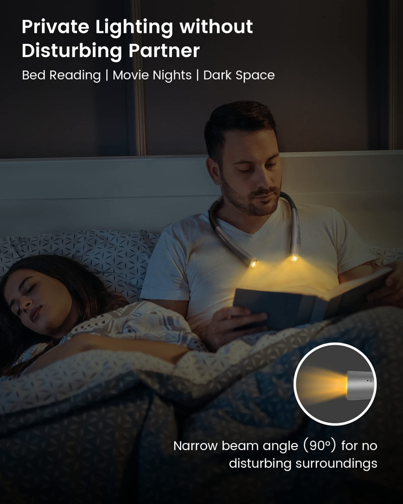 [Australia - AusPower] - Glocusent Upgraded LED Neck Reading Light, Eye Caring Book Light for Reading in Bed, 30-min Timer, 3 Colors & 3 Brightness, Rechargeable & Long Lasting, Perfect for Reading, Knitting & Repairing Upgrade-grey 