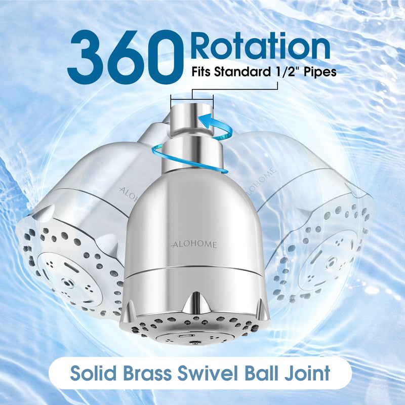 [Australia - AusPower] - High Pressure Shower Head, ALOHOME Rain Shower Head with 6 high flow Spray Settings, 3.6'' Chrome Finished Bathroom Shower Head with Adjustable Brass Ball Joint for Luxury Spa Shower Experience 