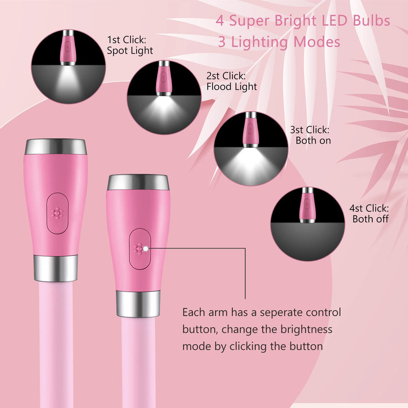 [Australia - AusPower] - SingHong Neck Book Light LED Reading Lamp USB Rechargeable, Hands Free, 4 LED Bulbs, 4 Adjustable Brightness, for Reading in Bed or Reading in Car Lamp ( Pink ) 