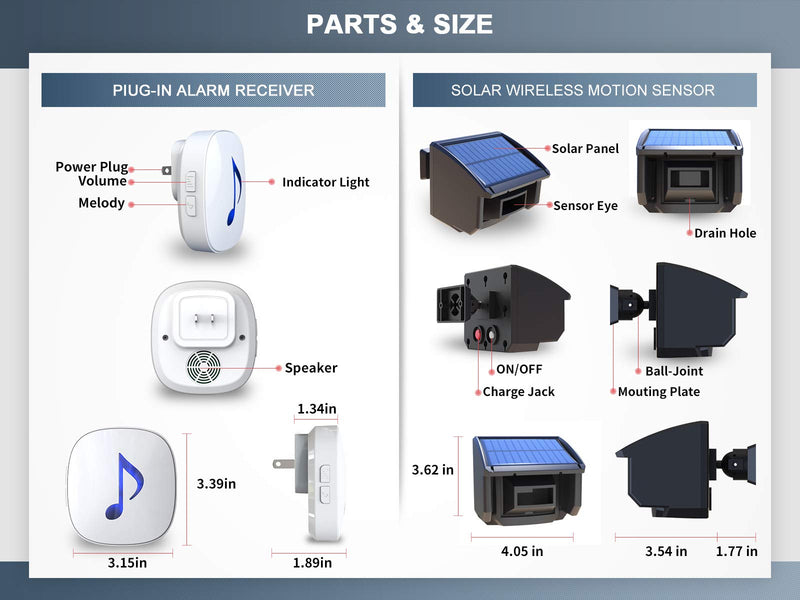 [Australia - AusPower] - Htzsafe Solar Driveway Alarm System-1/4 Mile Long Transmission Range-Solar Powered No Need Replace Batteries- Outdoor Weatherproof Motion Sensor&Detector DIY Security Alert System 