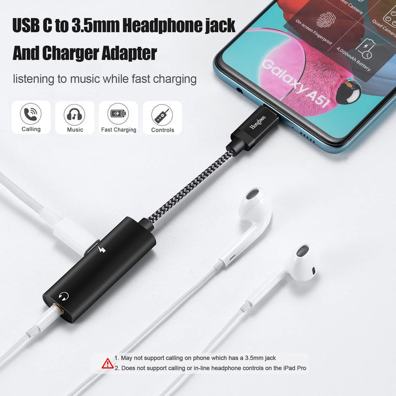 [Australia - AusPower] - USB Type C to 3.5mm Headphone and Charger Adapter, 2-in-1 USB C to 3.5 mm Audio Jack PD Fast Charging Aux Cable Compatible with Samsung Galaxy S21 S20+ S20 Fe S10 Note 20 Ultra 10 Plus, Pixel 3 4 XL 