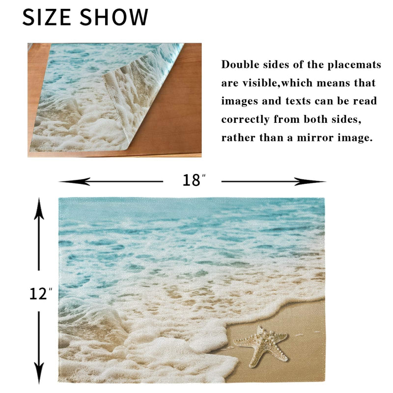 [Australia - AusPower] - ALAZA Sea Beach Wave Starfish Ocean Placemats Set of 4, Washable Table Mats Kitchen Dining Table Home Decor 12" x 18" Multi7 