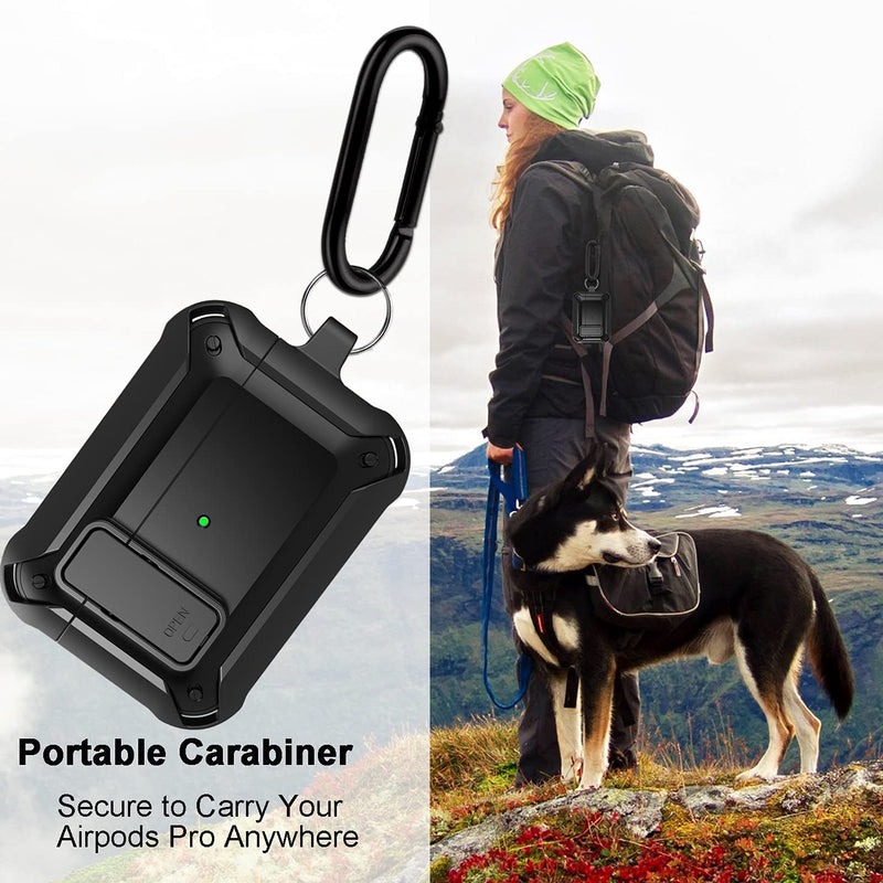 [Australia - AusPower] - Wonjury for Airpods Pro Case Cover for Men with Lock, Military Armor Series Full-Body AirPod Pro Case with Keychain Cool Air Pod Pro Shockproof Protective Case for AirPods Pro 2019, Black #Black 