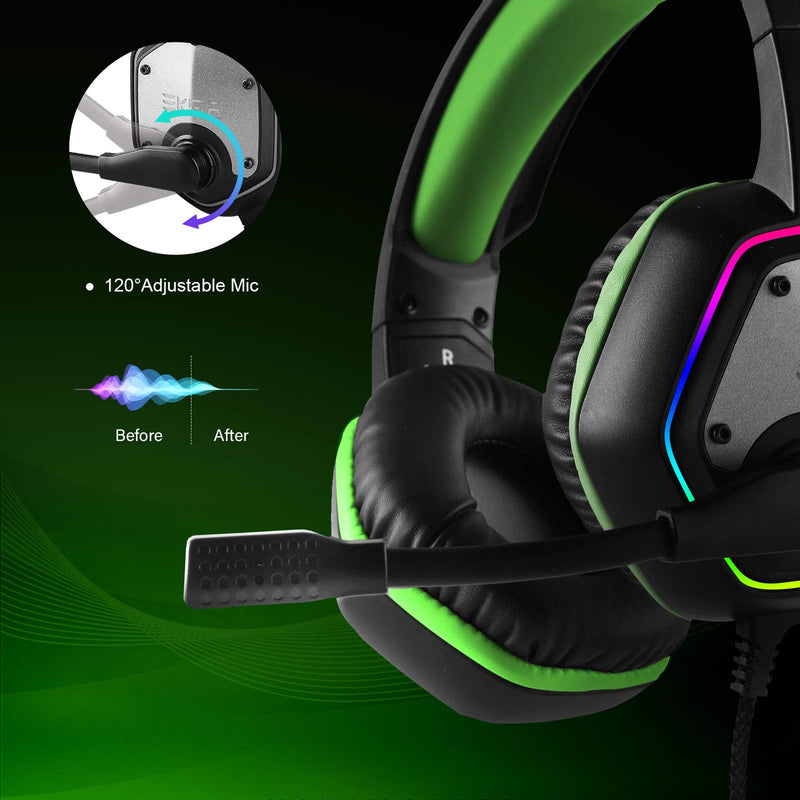 [Australia - AusPower] - EKSA Gaming Headset with 7.1 Surround Sound Stereo, PS4 USB Headphones with Noise Canceling Mic & RGB Light, Compatible with PC, PS4, Laptop (Green) Green 