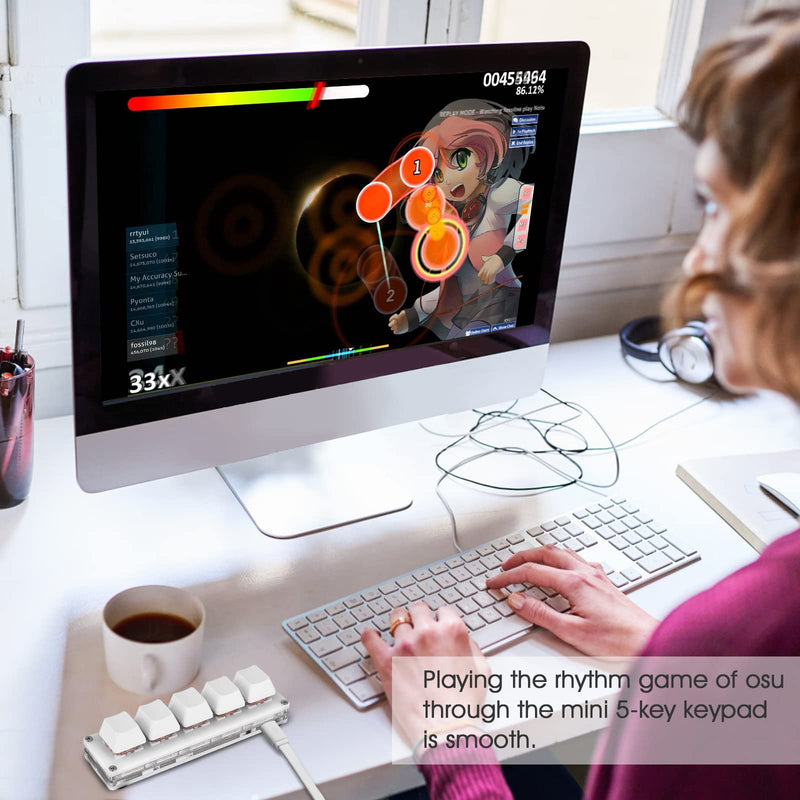 [Australia - AusPower] - Ecarke 5 Keys Mini Macro Mechanical Keyboard Gaming Keypad with USB Data Cable for Windows Mac OSU HID Standard Keyboard（Upgrade Cherry Shaft ） White 