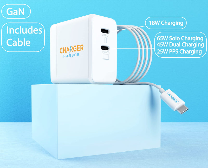 [Australia - AusPower] - USB-C MacBook Pro Air Charger, Charger Harbor SAIL01 65W Dual USB-C Power Delivery GaN PPS Wall Charger for iPhone 12 Pro Max, Galaxy S21, iPad Pro, Pixel, Switch 