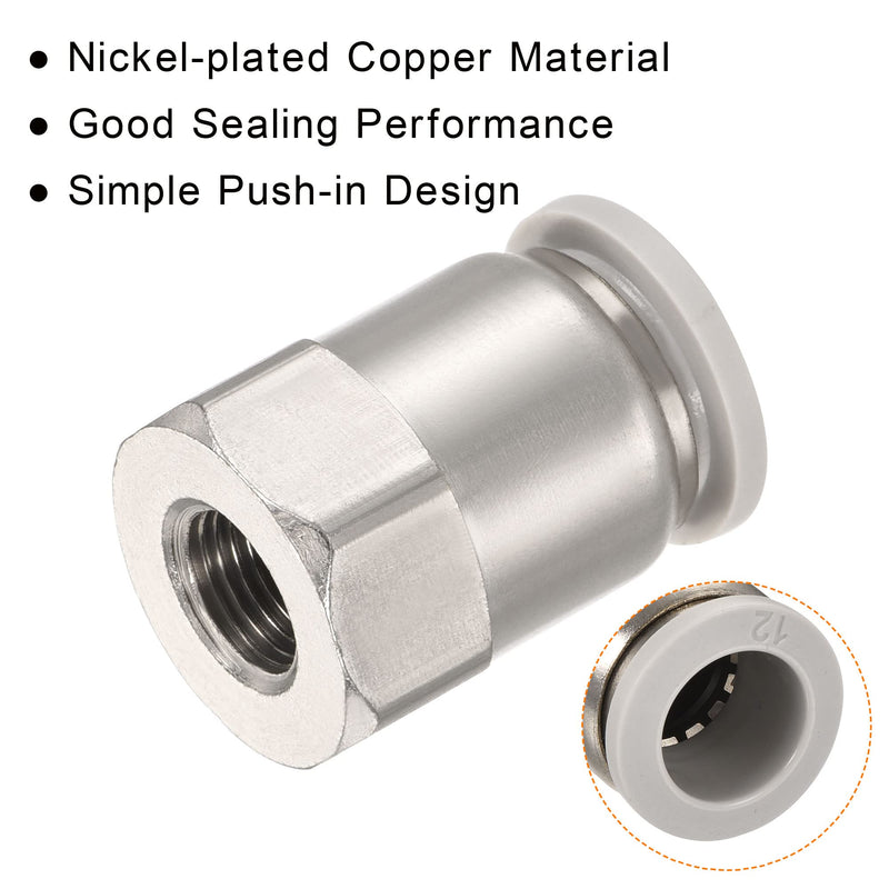 [Australia - AusPower] - MECCANIXITY Push to Connect Fittings 1/8PT Female Thread Fit 12mm Tube OD Nickel-Plated Copper Straight Union Fitting Pack of 2 