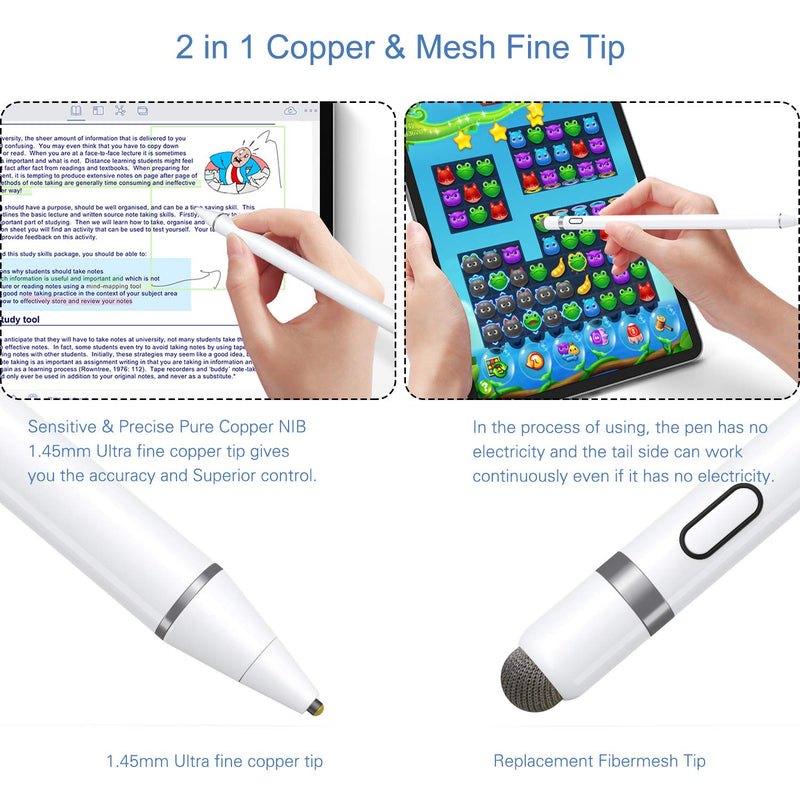 [Australia - AusPower] - Active Stylus Pen Compatible for iOS&Android Touch Screens, Pencil for iPad with Dual Touch Function,Rechargeable Stylus for iPad/iPad Pro/Air/Mini/iPhone/Cellphone/Samsung/Tablet Drawing&Writing 