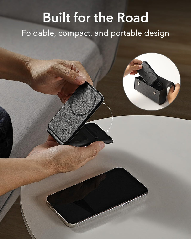 [Australia - AusPower] - ESR Magsafe 3 in 1 Charger (HaloLock), Travel Magsafe Charger Stand, Made for Apple Watch Certified, Foldable Magsafe Charging Station for iPhone 14/13/12, AirPods Pro/3/2, Adjustable 2-Way, Black 