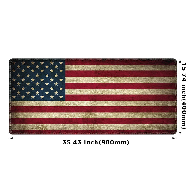 [Australia - AusPower] - Meffort Inc Extra Large Extended Gaming Desk Mat Non-Slip Rubber Pads Stitched Edges XXL Mouse Pad 35.4 x 15.7 inch - USA Flag 