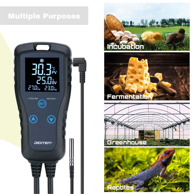 [Australia - AusPower] - DIGITEN DTC102 Temperature Controller Outlet 2-Stage Plug in Thermostat Heating Cooling Programmable Greenhouse Temp Controller Heat Pad Thermostat for Reptiles Fermentation Homebrewing 