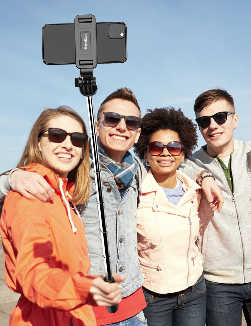 [Australia - AusPower] - Selfie Stick Tripod with Detachable Wireless Remote, 4 in 1 Extendable Portable Selfie Stick & Phone Tripod Stand Compatible with Gopro, iPhone/Samsung/Huawei, etc. Black 