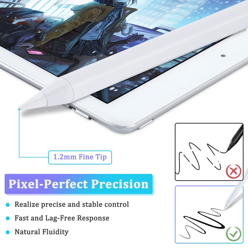 [Australia - AusPower] - Stylus Pen for Apple iPad with Palm Rejection, Tilt No Lag Magnetic Adsorption Active Pencil Compatible with 2018 and Later, iPad 6th-8th Pro 11/12.9'' Mini 5th Air 3rd/4th Gen Precise Drawing Writing 