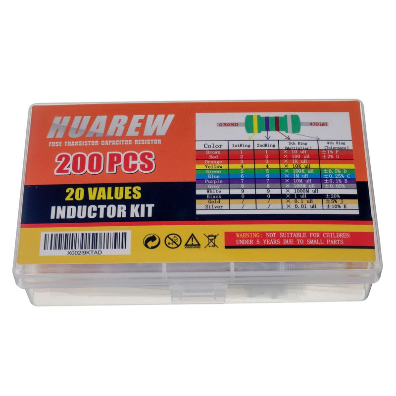 [Australia - AusPower] - HUAREW 20 Values 200 Pcs Inductor AL0410 1 uH - 4.7 mH 1/2 W In-line DIP Color Code Inductor Assortment Kit 