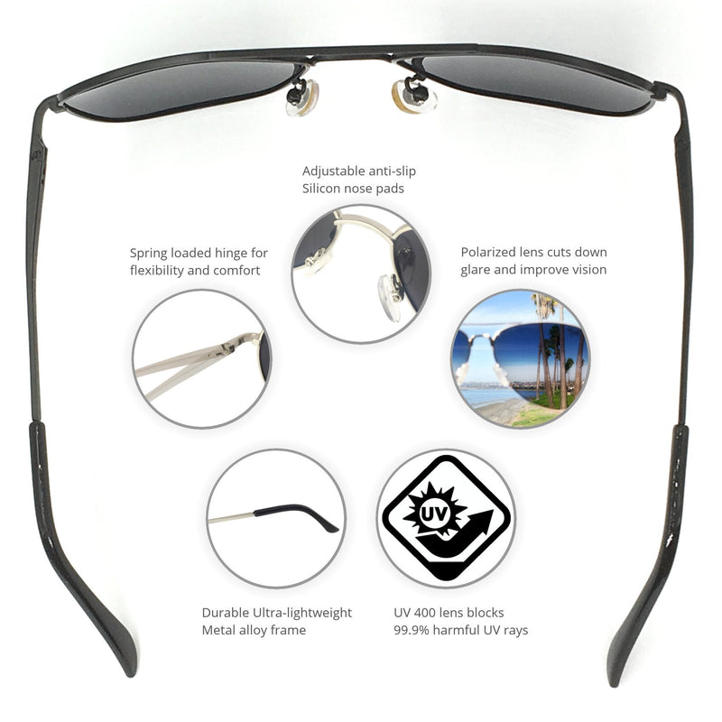 [Australia - AusPower] - J+S Premium Military Style Classic Square Aviator Sunglasses, Polarized, 100% UV protection Black Frame/Black Lens Square Aviator - Medium 55 Millimeters 