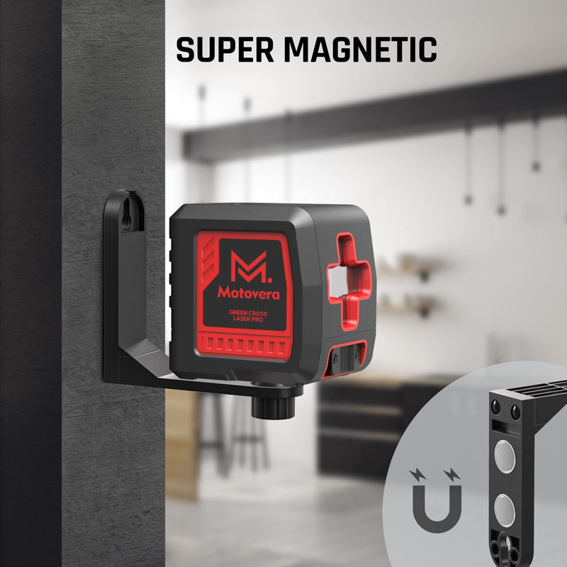 [Australia - AusPower] - Self Leveling Laser Level, Motovera 100ft/30m Laser Level Self leveling Green Cross Line, 4 Brightness Adjustment, Manual Self leveling and Pulse Mode, IP54 Waterproof Battery Carrying Bag Included 2Line-Green 