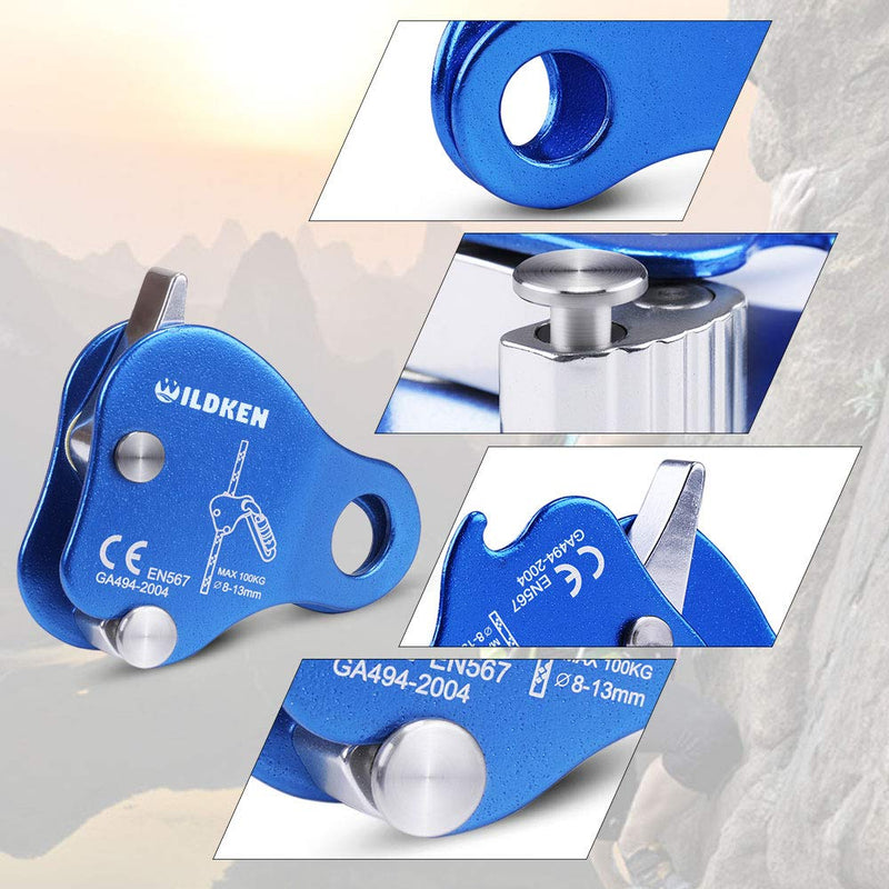 [Australia - AusPower] - Wildken Climbing Ascender Fall Protection Belay Device Climbing Rope Grip Clamp for Rock Climbing Mountaineering Tree Arborist Expedition Caving Rescue Aerial Work (Blue) 