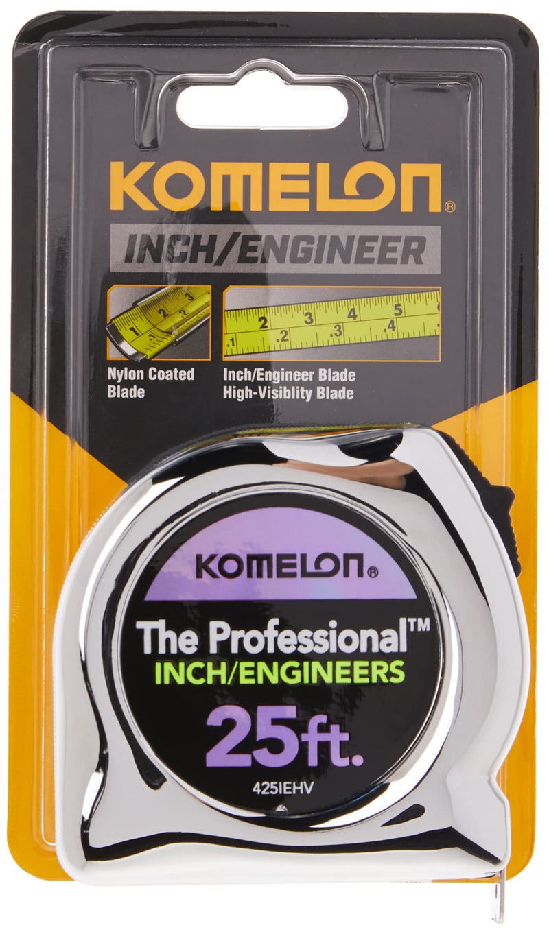 [Australia - AusPower] - Komelon 425IEHV High-Visibility Professional Tape Measure Bother Inch and Engineer Scale Printed 25-Feet by 1-Inch, Chrome 25 FT 
