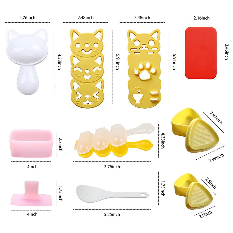 [Australia - AusPower] - Cute Cat Rice Ball Molds 6 Sets Sushi Molds Bento Box Accessories Kits with 1PC Musubi Maker Press Mold, 2PCS Gimbap Molds Triangle and 1PC Rice Ball Mold Shaker for DIY Fun Lunch Box Picnic Tool 