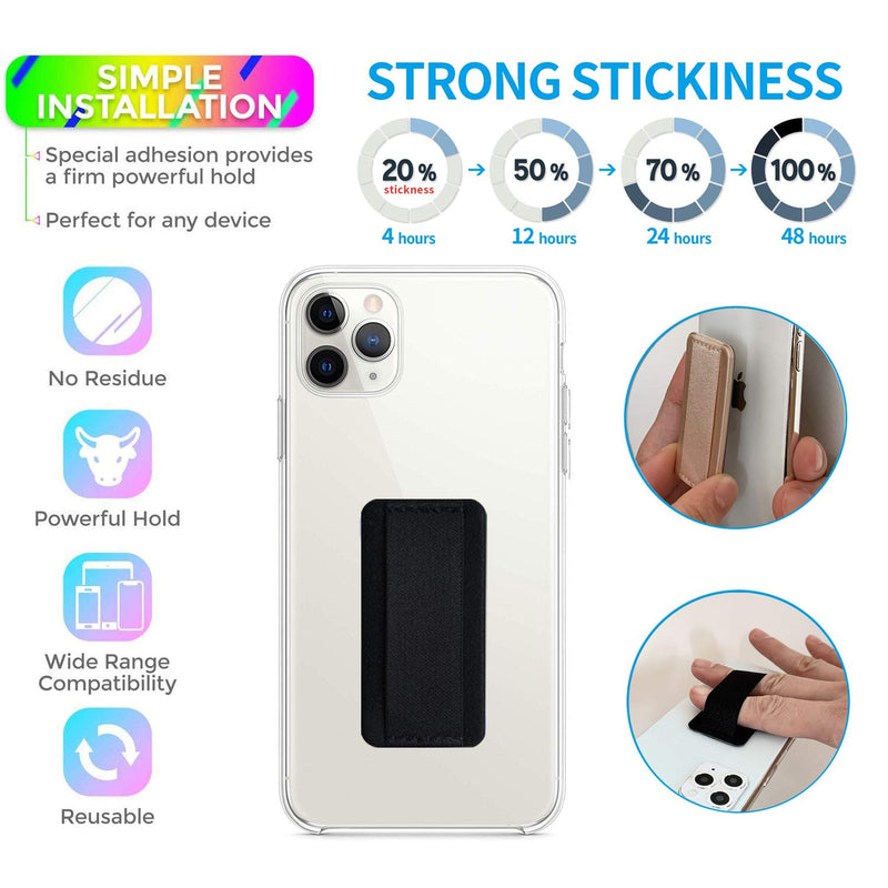 [Australia - AusPower] - WUOJI - Finger Strap Phone Holder-Phone Grip Elastic Phone Grip Strap Cell Phone Holder for Hand Ultra-Thin Phone Strap Holder for Hand,Phone Ring Grip -2Pack(Black) 