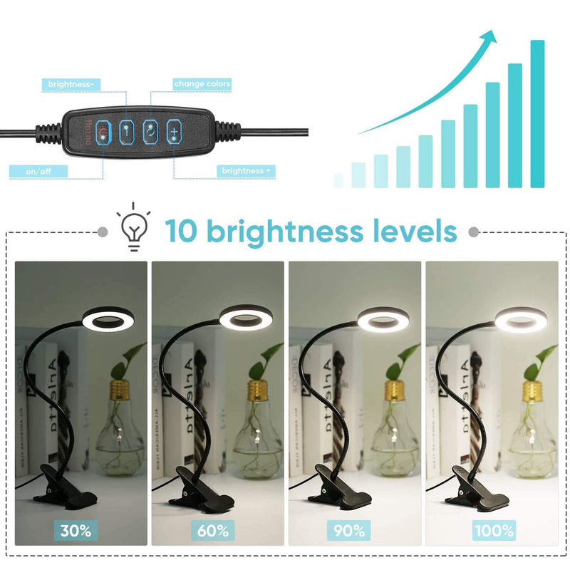 [Australia - AusPower] - Yeegras Clip on Light, Eye Protection Book Light for Reading in Bed, Dimmable Brightness & Adjustable Gooseneck Reading Lamp, Warm/Cool Light with Clamp 
