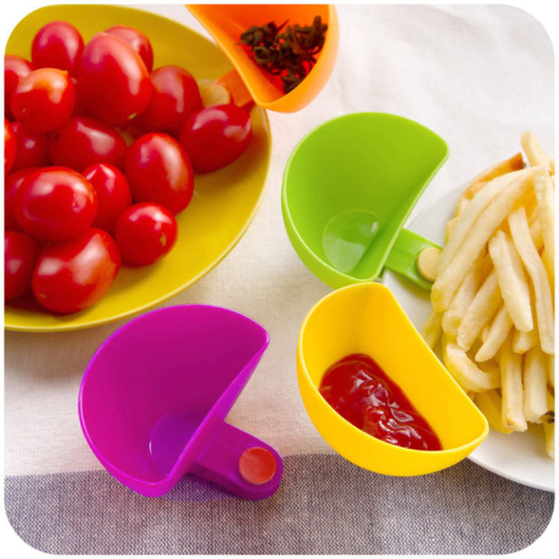 [Australia - AusPower] - Seasoning Box Dip Clips - 4pcs Color Plastic Dip Bowl Plate Holder for Tomato Sauce Soy BBQ and Other Party Dinner 4 colors 