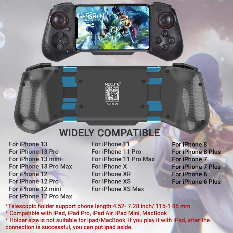 [Australia - AusPower] - Wireless Controller for iPhone X/11/12/13/iPad/MacBook, Bluetooth Gamepad Joystick for Apple Arcade MFi Games, Cloud Gaming, Genshin Impact, Call of Duty Mobile -Direct Play [for iOS 13.4+ System] Black 